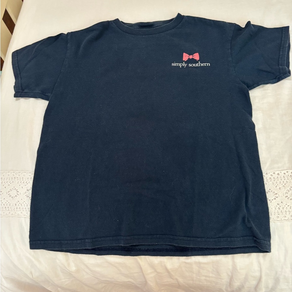 Simply Southern Kids Tee in Navy with Pink Bow